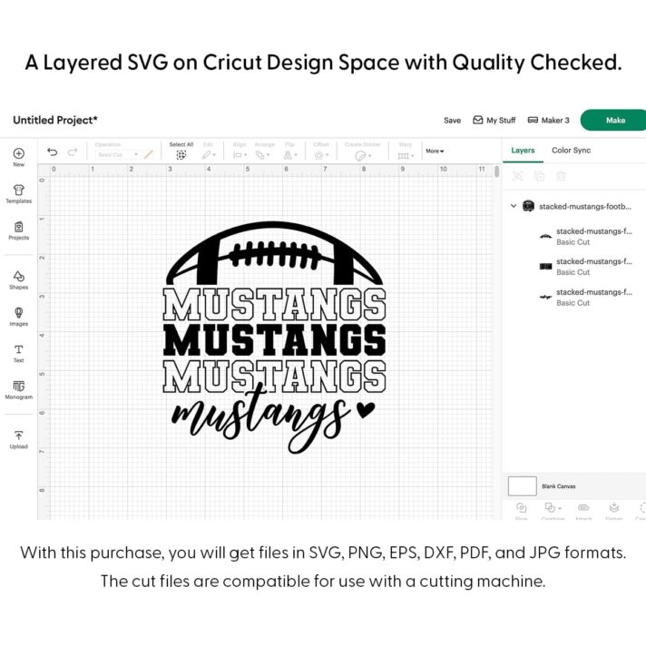 Stacked Mustangs Football SVG 4447