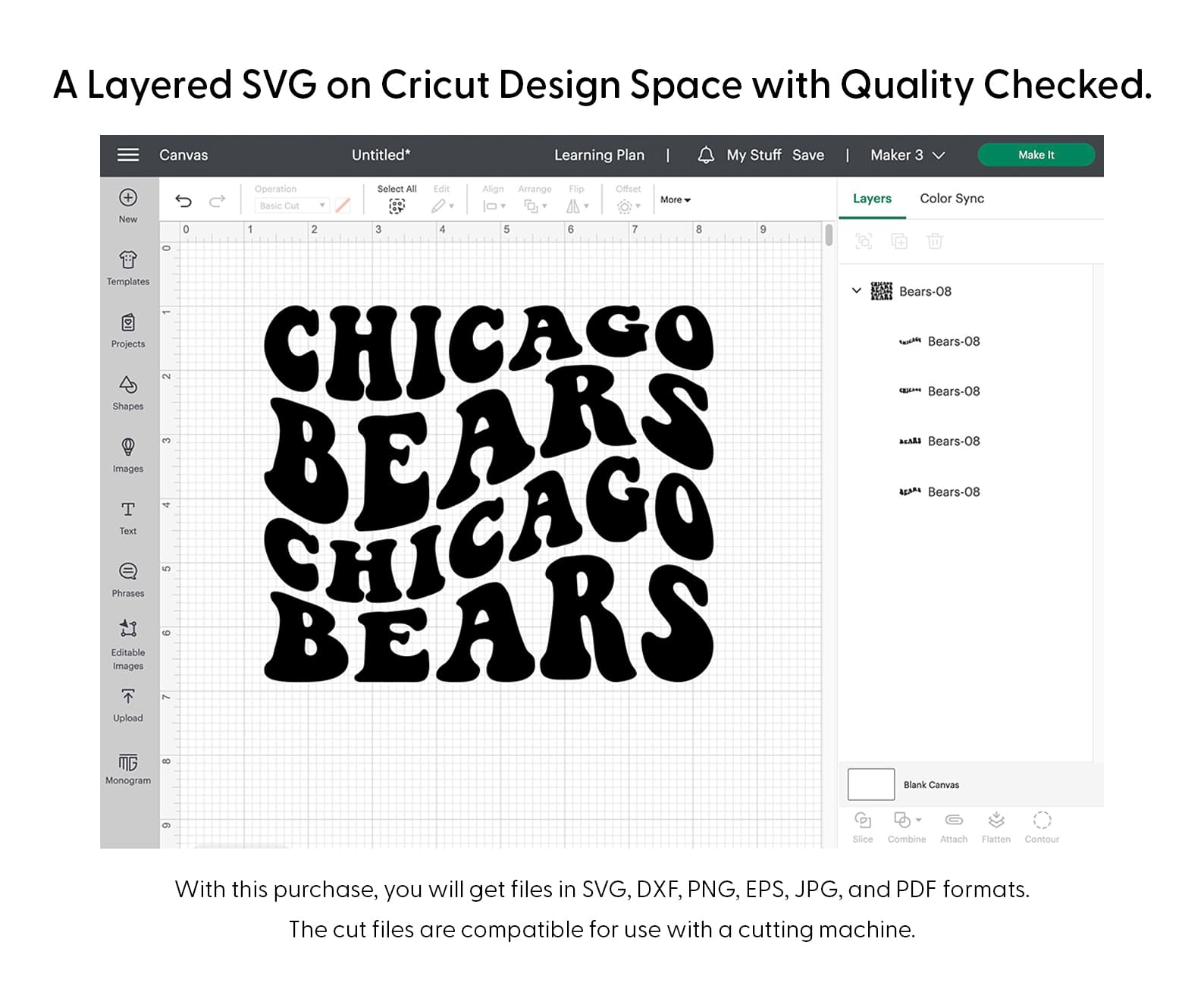 Chicago Bears Wavy Stacked Svg Png 7380 Cricut