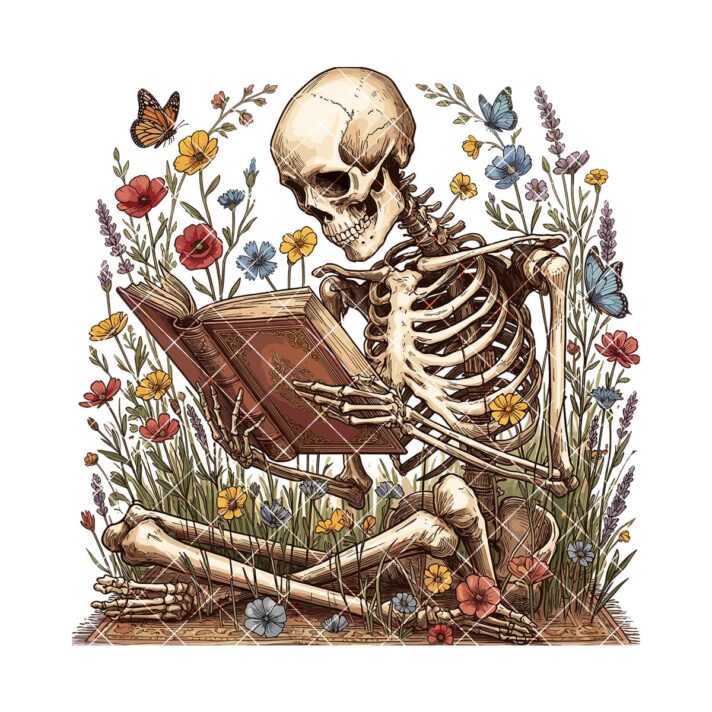Vintage Skeleton Reading Floral Sublimation 1182