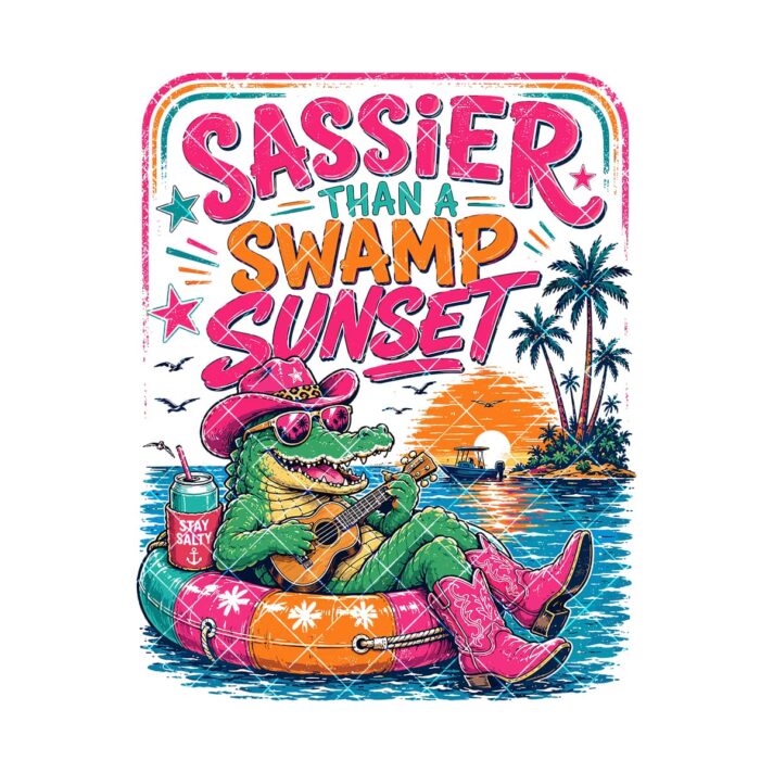 Country Alligator Summer Western Sublimation Png 1280