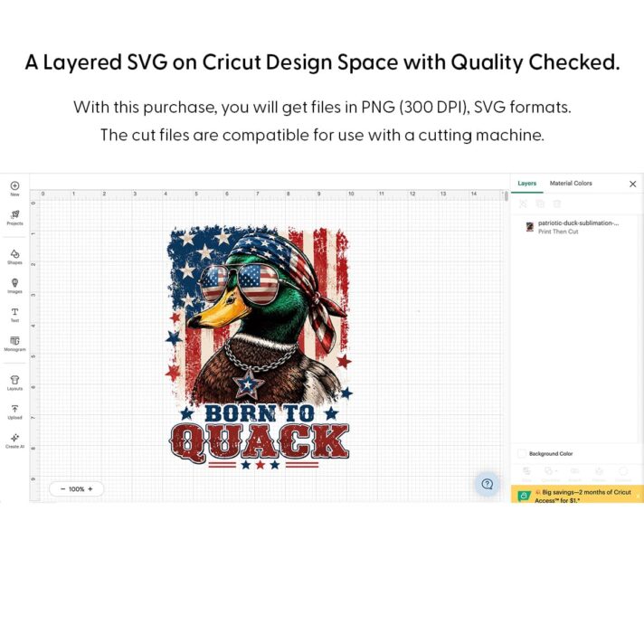 Patriotic Duck Sublimation Design Born To Quack 1301 Cricut