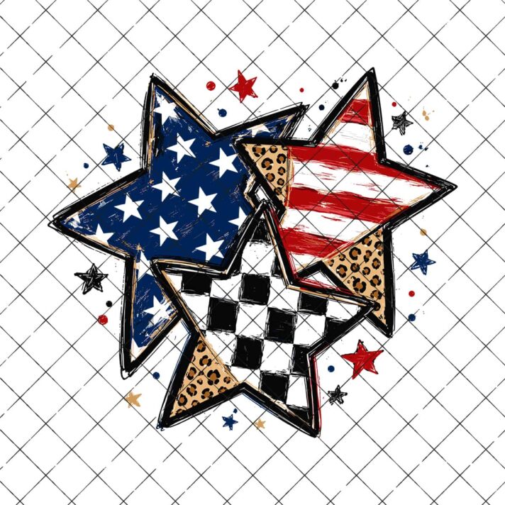 Patriotic Leopard Checkerboard Star Sublimation Png 1272
