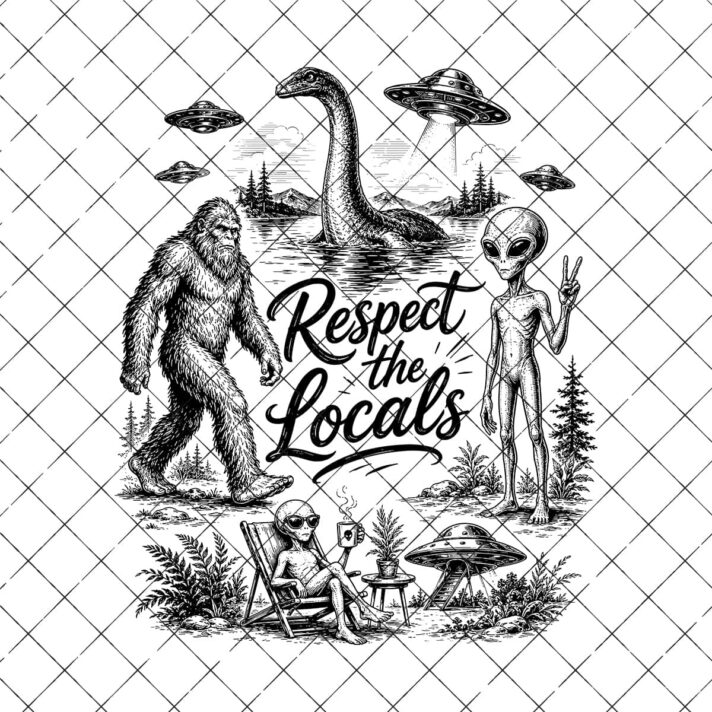 Respect The Locals Bigfoot Alien Sublimation Png 1277
