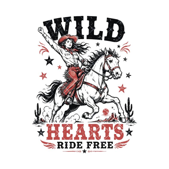 Wild Hearts Ride Free Western Cowgirl Sublimation Design 1319