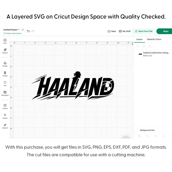 Haaland Sublimation Design Soccer Striker 1300 Cricut